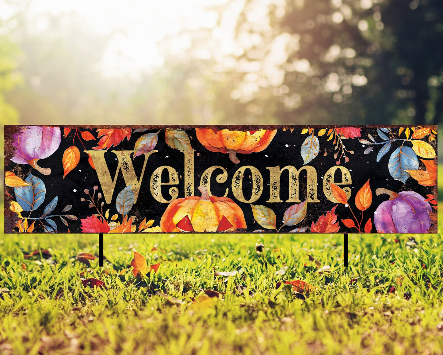 36in Happy Halloween Garden Stake - Perfect for Outdoor Decors, Yard Art, Halloween Garden Decorations - Watercolor Style Pumpkin