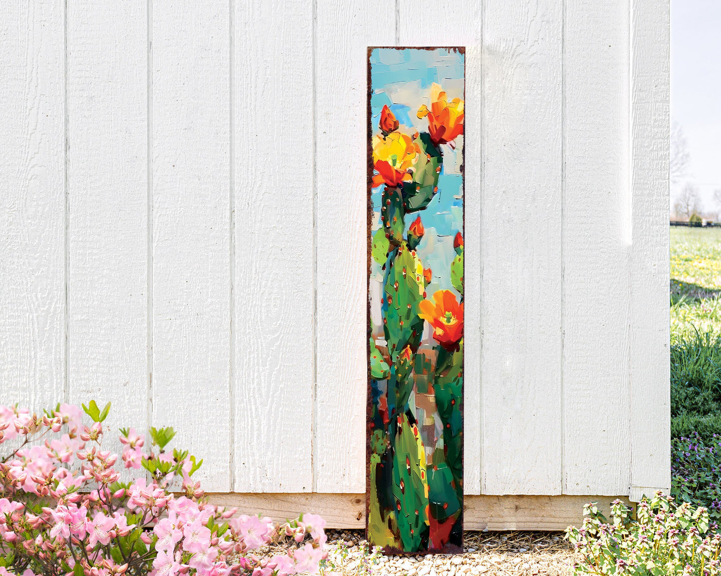48in Summer Cactus Porch Sign - Rustic Farmhouse Decor - Oil Paint Style - Perfect for Door, Wall, Outdoor Entryway - UV Protected, Sealed