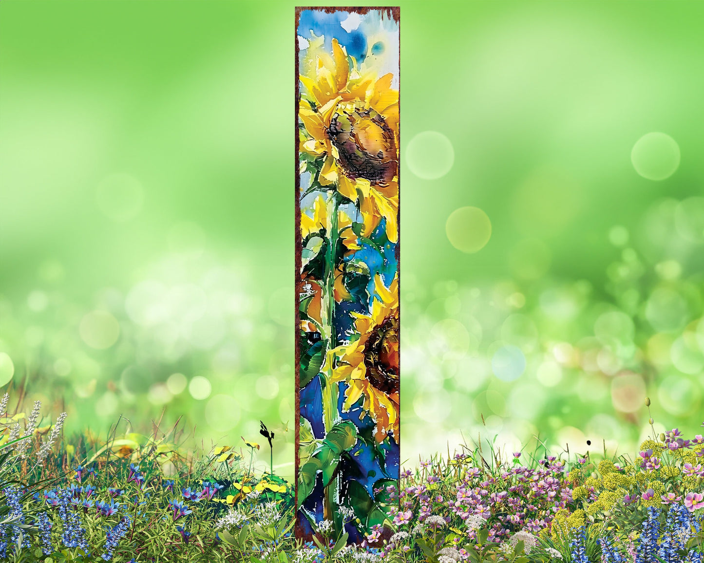 42in Summer Garden Stake - Oil Paint Style Sunflowers Decor - Ideal for Outdoor, Yard, and Garden Decorations