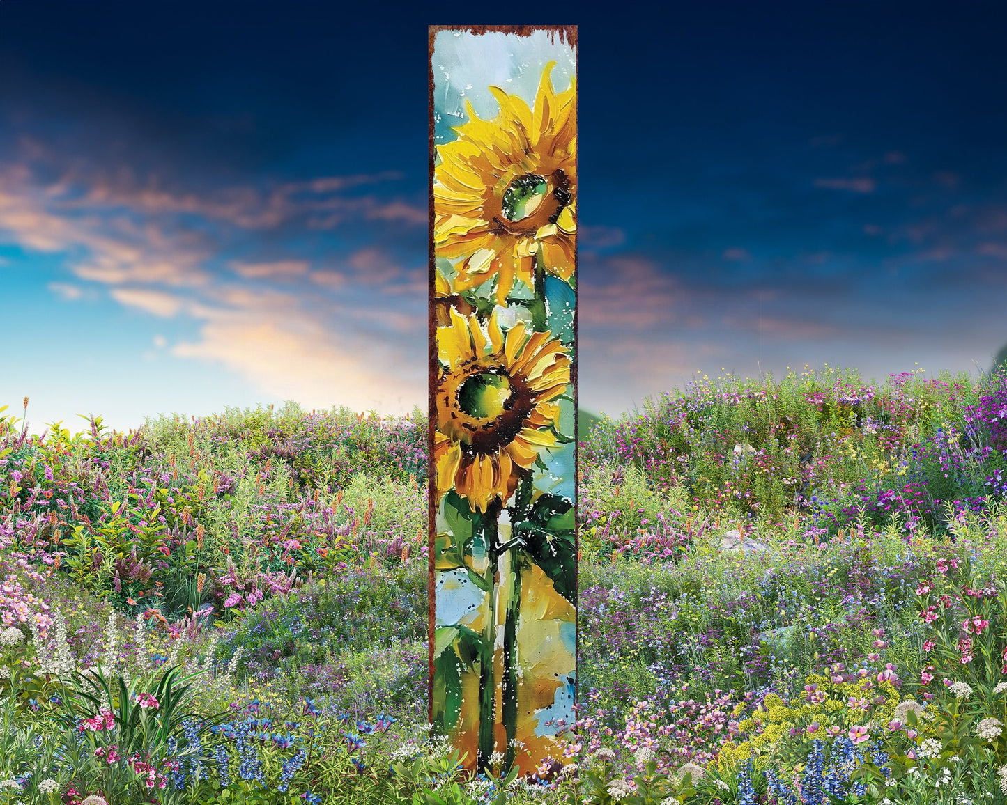 42in Summer Garden Stake - Oil Paint Style Sunflower Decor Plaque - Ideal for Outdoor, Yard, and Garden Decorations