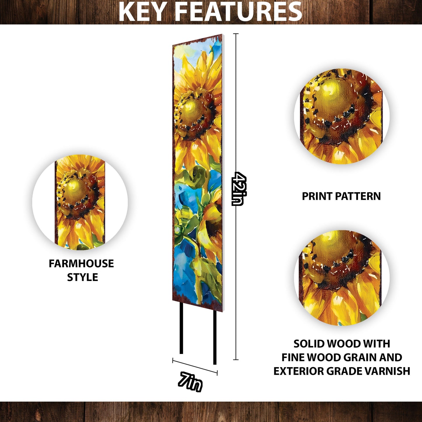 42in Summer Garden Stake | Oil Paint Style Sunflower Decor - Ideal for Outdoor, Yard, and Garden Decor