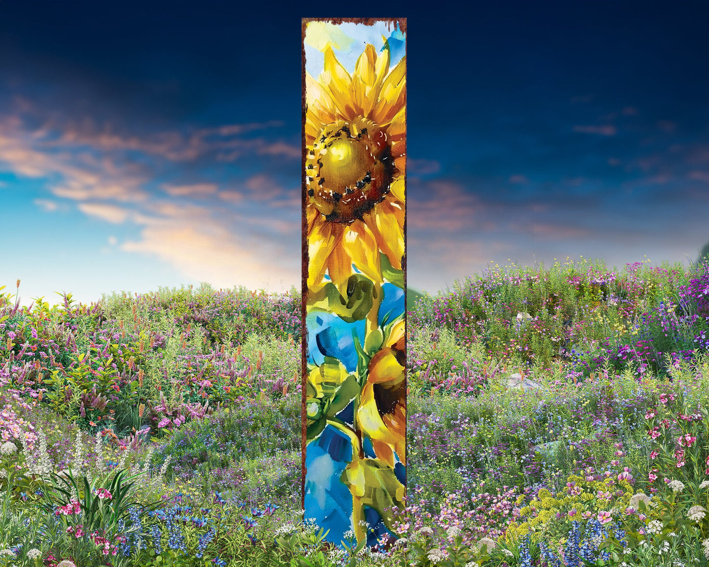 42in Summer Garden Stake | Oil Paint Style Sunflower Decor - Ideal for Outdoor, Yard, and Garden Decor