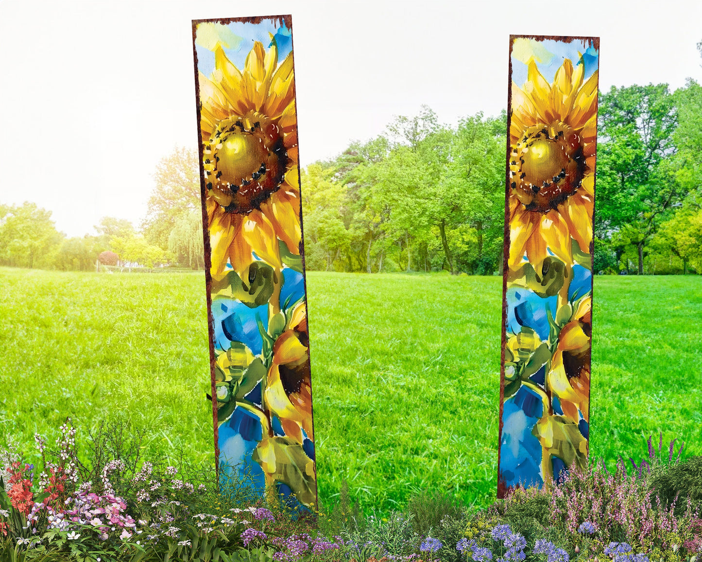 42in Summer Garden Stake | Oil Paint Style Sunflower Decor - Ideal for Outdoor, Yard, and Garden Decor
