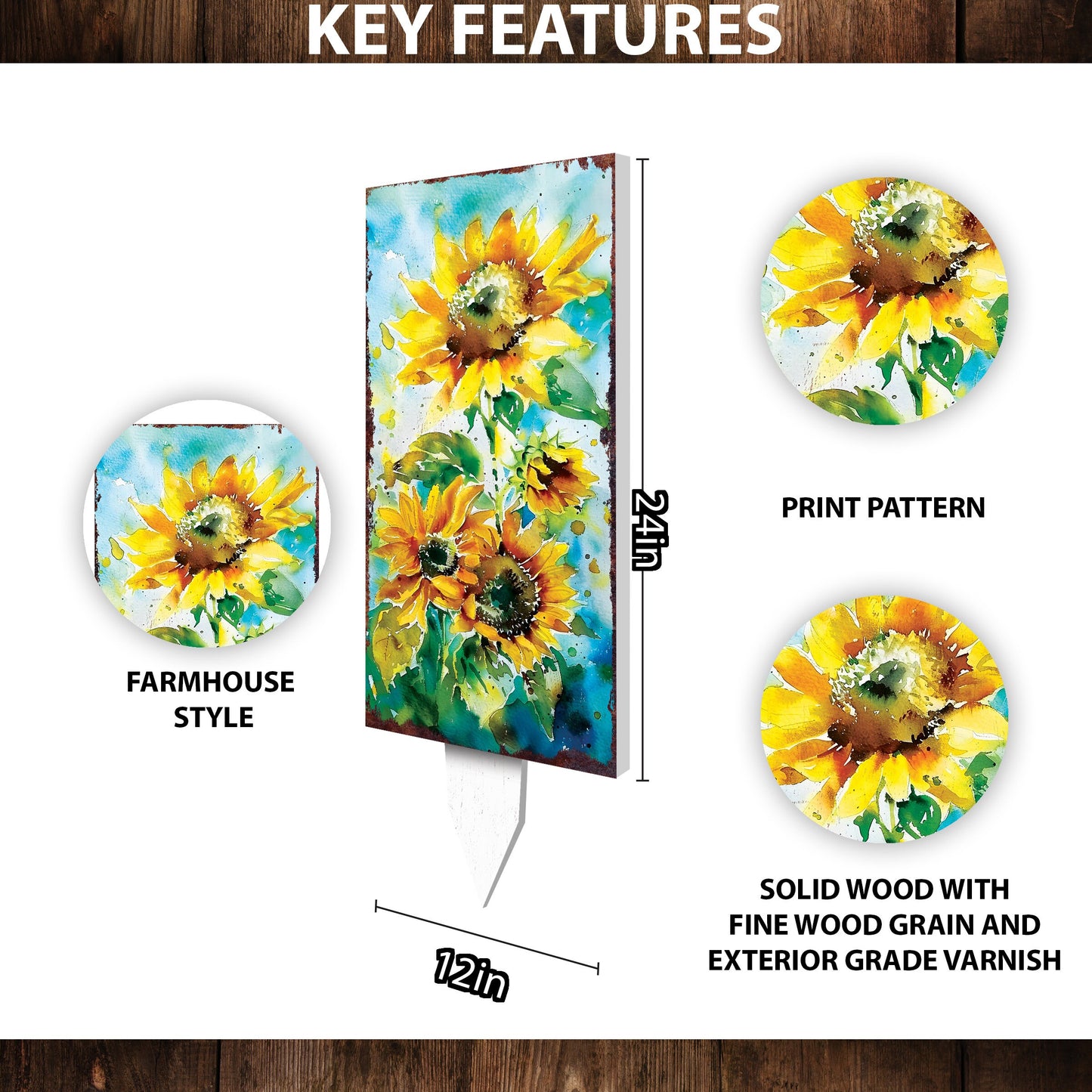 30in Summer Garden Stake - Watercolor Style Sunflower Decor - Made in USA - Ideal for Outdoor, Yard, and Garden Decorations