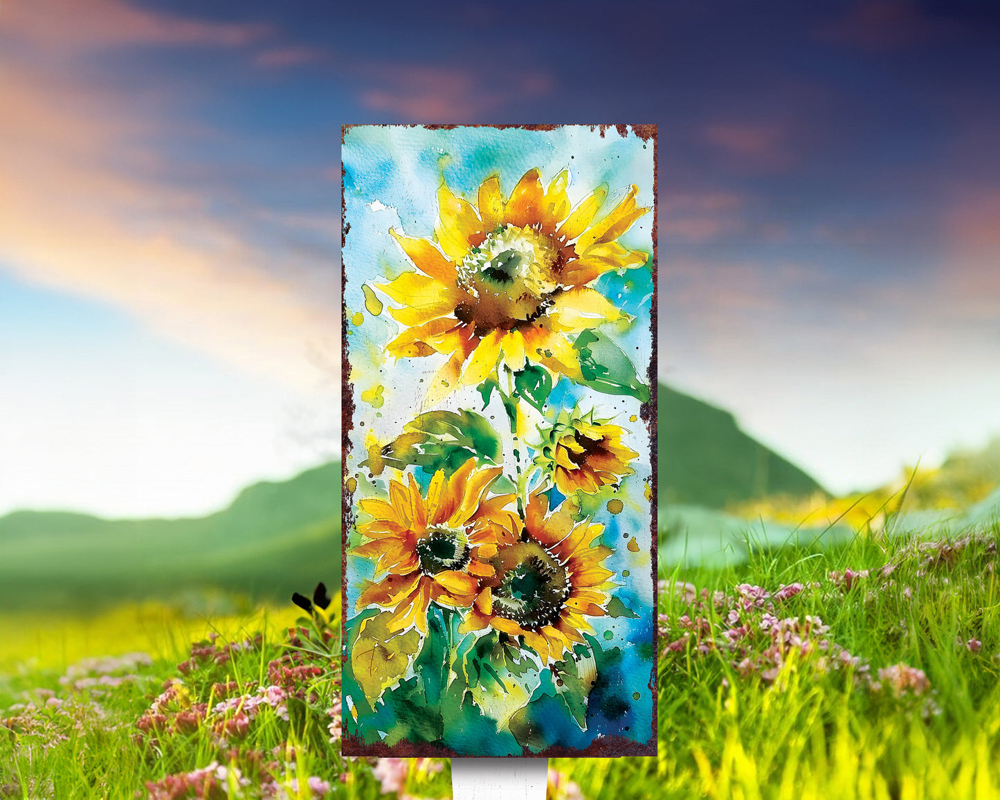 30in Summer Garden Stake - Watercolor Style Sunflower Decor - Made in USA - Ideal for Outdoor, Yard, and Garden Decorations