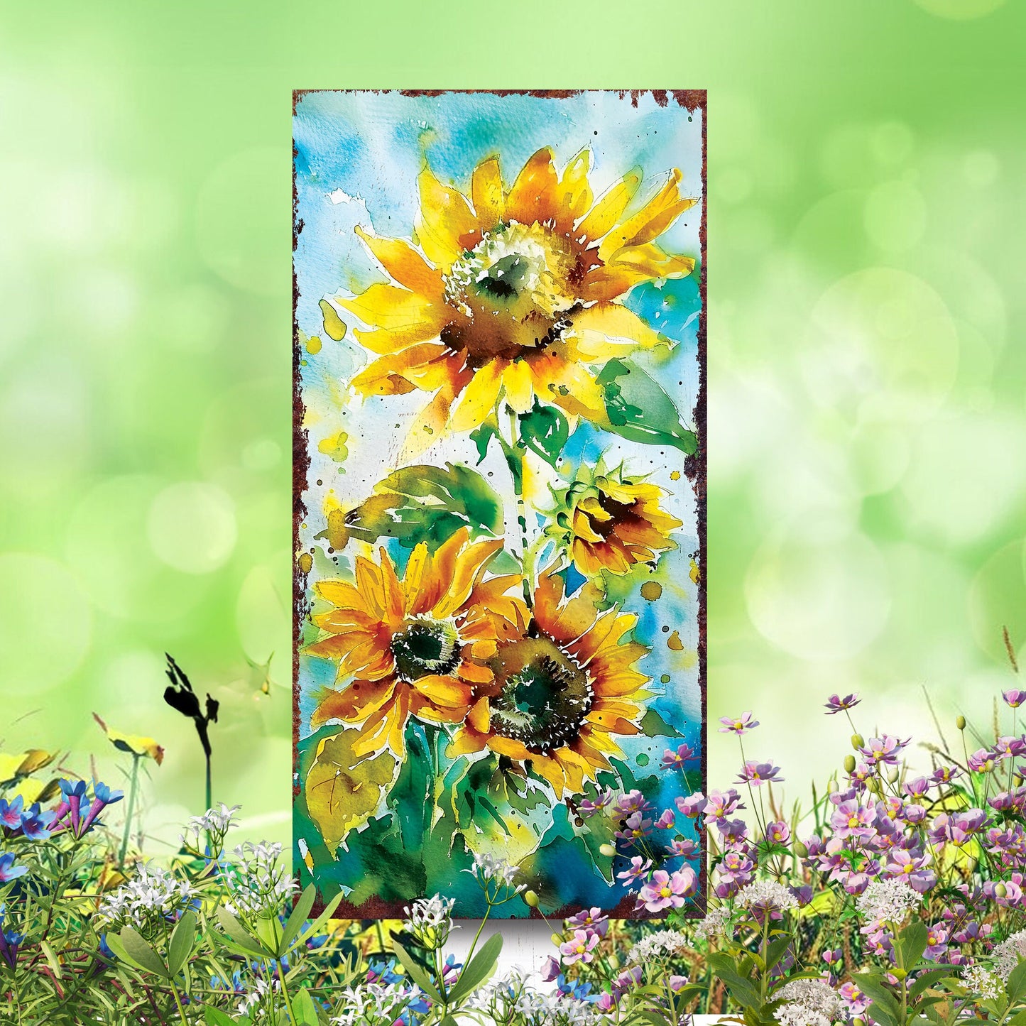 30in Summer Garden Stake - Watercolor Style Sunflower Decor - Made in USA - Ideal for Outdoor, Yard, and Garden Decorations