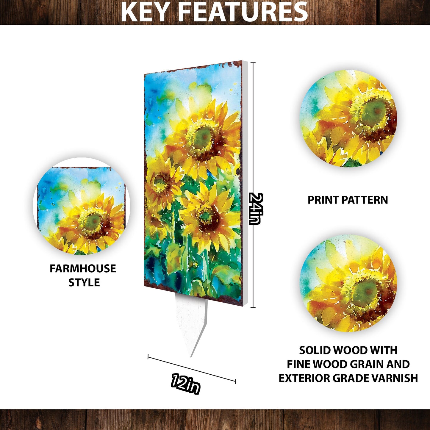 30in Summer Garden Stake | Watercolor Style Sunflower Decor - Made in USA - Ideal for Outdoor, Yard, and Garden Decoration