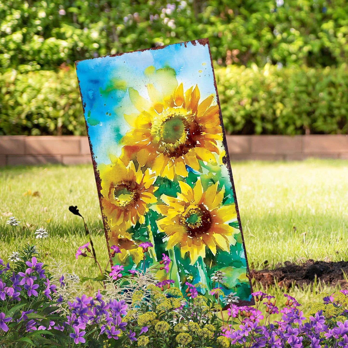 30in Summer Garden Stake | Watercolor Style Sunflower Decor - Made in USA - Ideal for Outdoor, Yard, and Garden Decoration