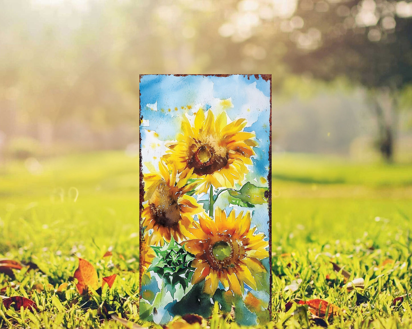 30in Summer Garden Stake | Watercolor Style Sunflowers Decor - Made in USA - Ideal for Outdoor, Yard, and Garden Decor