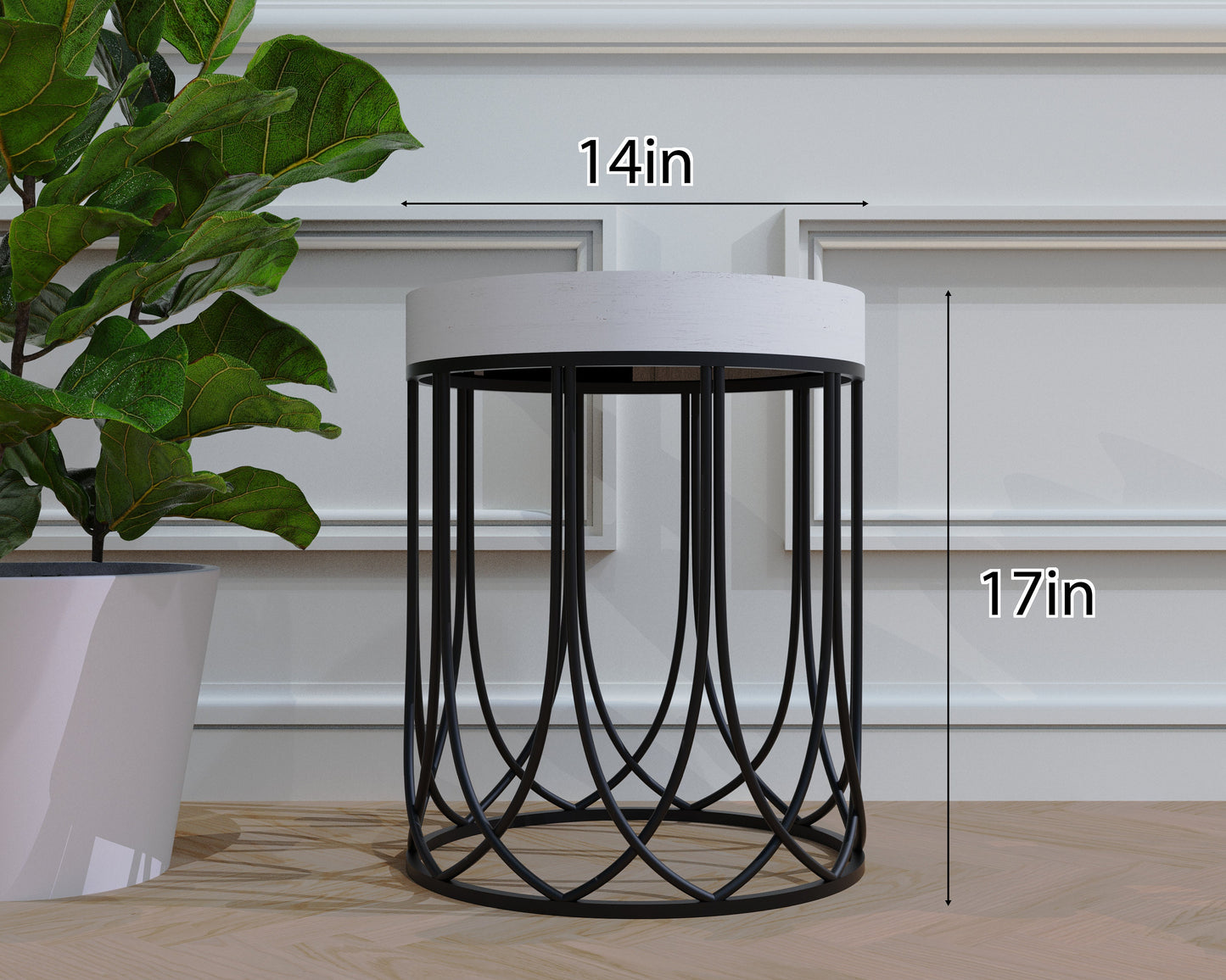 Moroccan Blue Tiles Accent Table - Farmhouse Style Round End Table - Outdoor Side Table 14in Dia 17in High - Wood and Metal Construction