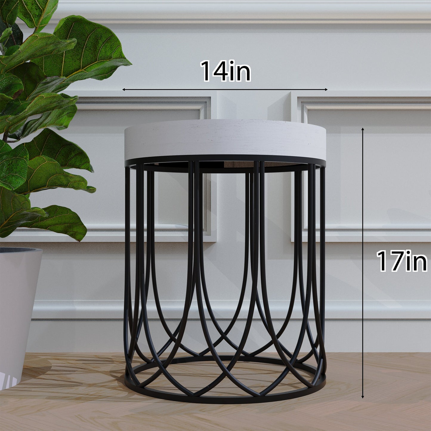 Moroccan Blue Tiles Accent Table | Farmhouse Style Round End Table | Outdoor Side Table 14in Dia 17in High Wood and Metal Construction