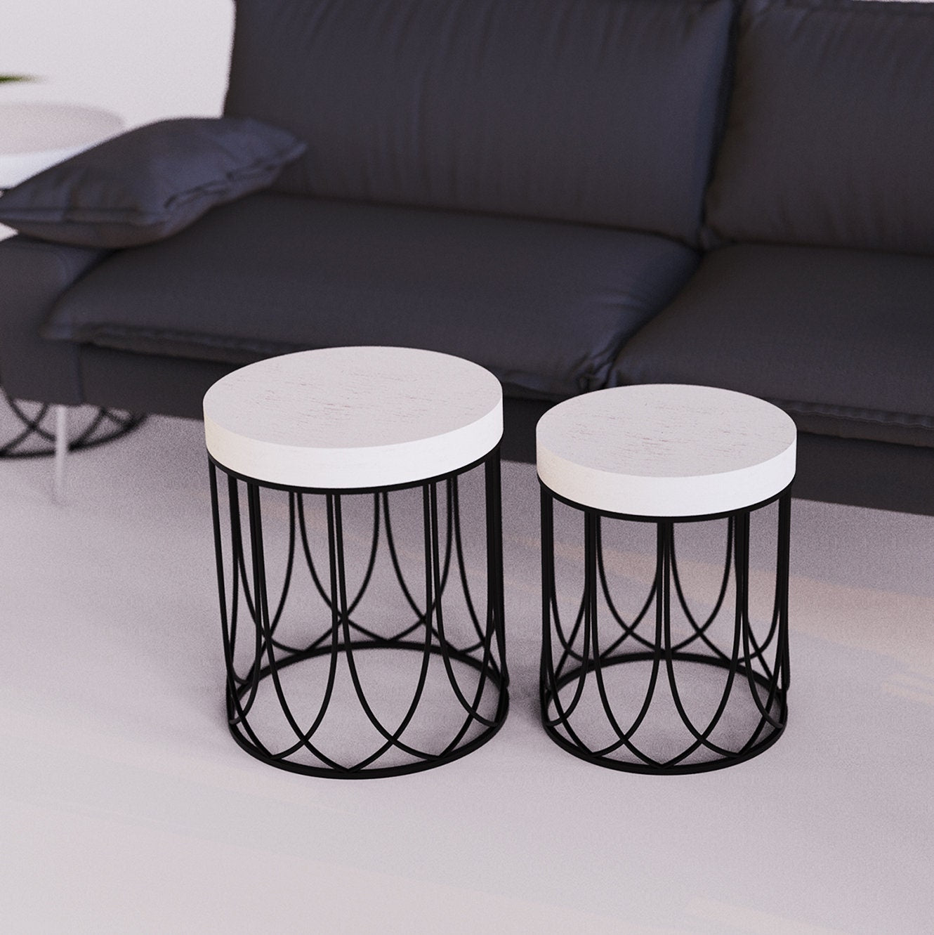 White Accent Table Set - Farmhouse Style Round End Tables - Set of 3 - Perfect for Bedroom, Balcony, Patio