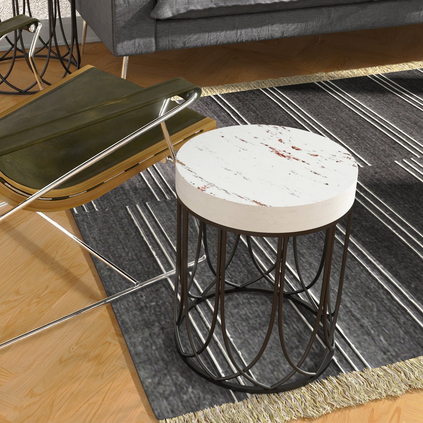 White Accent Table Set - Farmhouse Style Round End Tables - Set of 3 - Perfect for Bedroom, Balcony, Patio