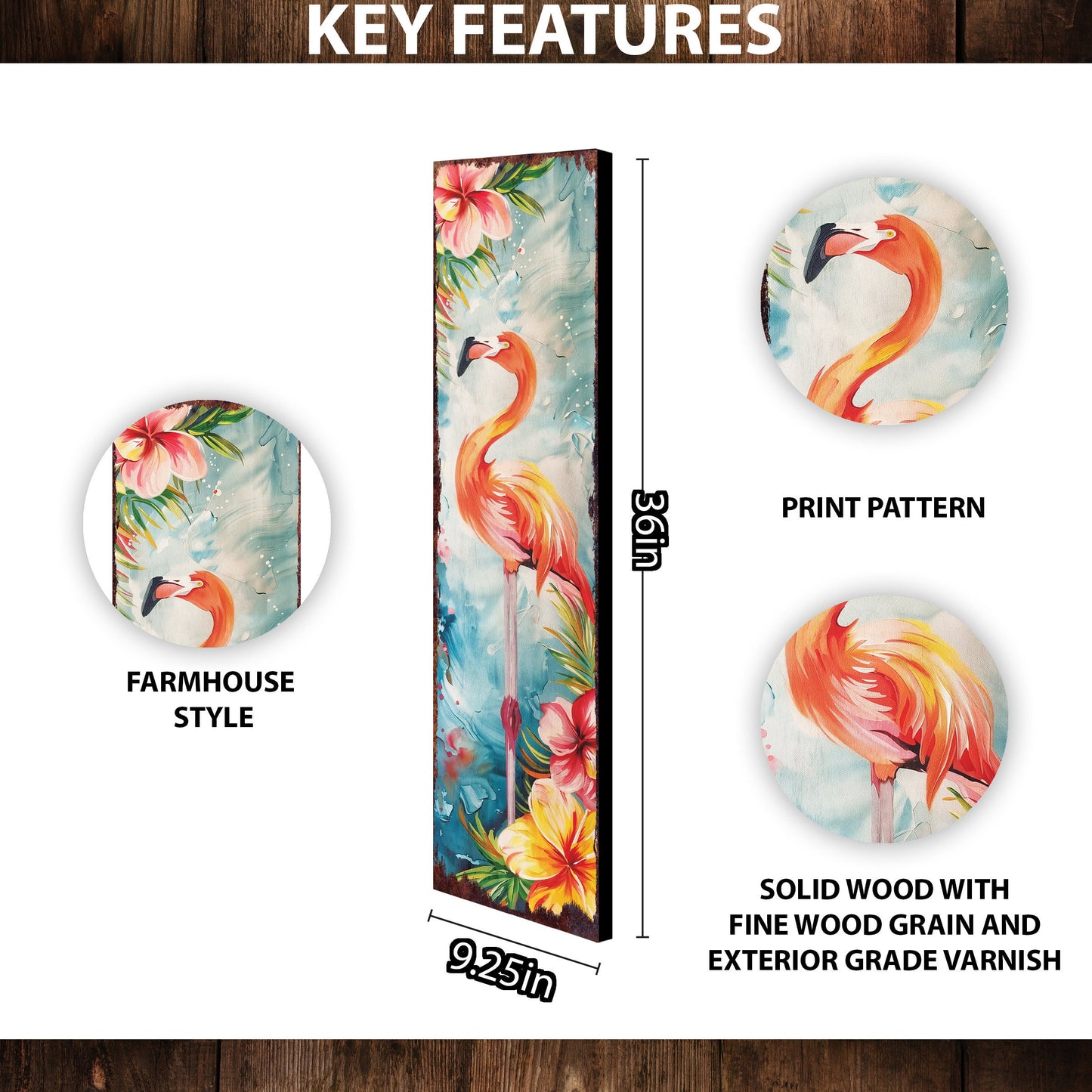 36in Summer Watercolor Flamingo Porch Sign - Farmhouse Decor for Door, Wall, Outdoor Entryway - UV Protected & Sealed