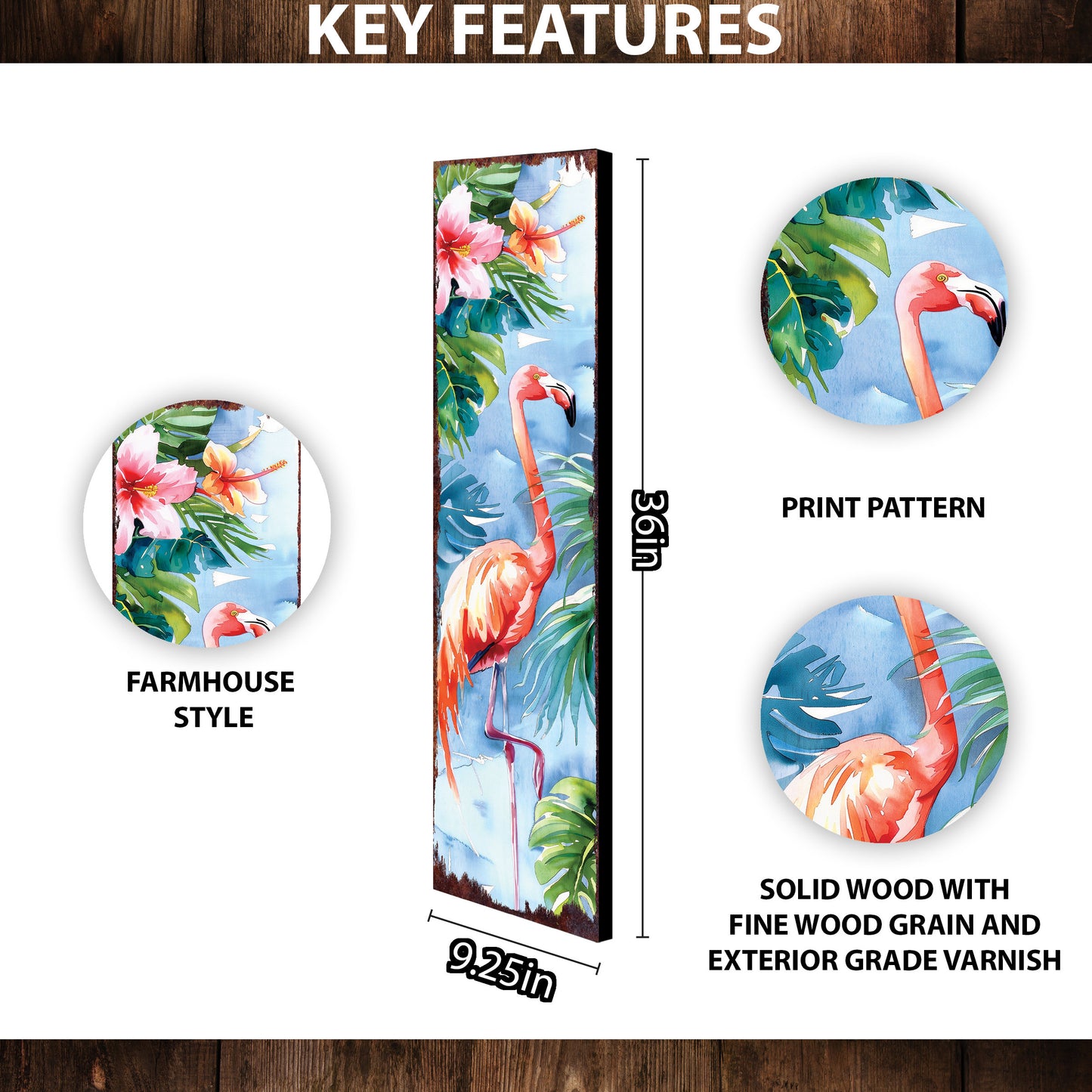 36in Summer Watercolor Flamingo Porch Sign - Farmhouse Rustic Decor for Door, Wall, Outdoor Entryway - UV Protected & Sealed