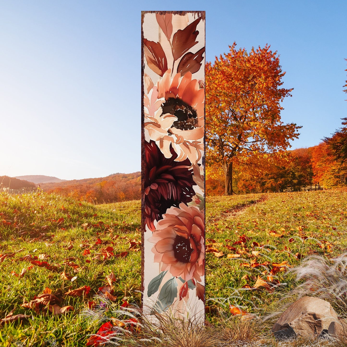 42in Fall Garden Stake | Watercolor Boho Floral Bouquet Decor | Ideal for Outdoor Decor, Yard Art, and Garden Decorations