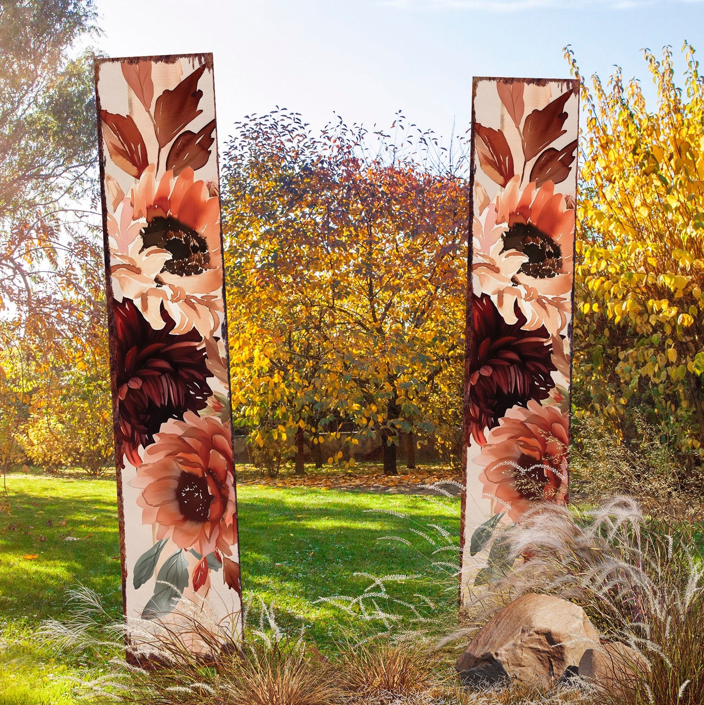 42in Fall Garden Stake | Watercolor Boho Floral Bouquet Decor | Ideal for Outdoor Decor, Yard Art, and Garden Decorations