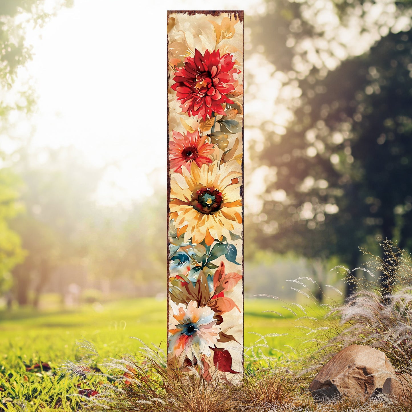 42in Fall Garden Stake - Watercolor Boho Floral Bouquet Decor | Ideal for Outdoor Decor, Yard Art, and Garden Decorations