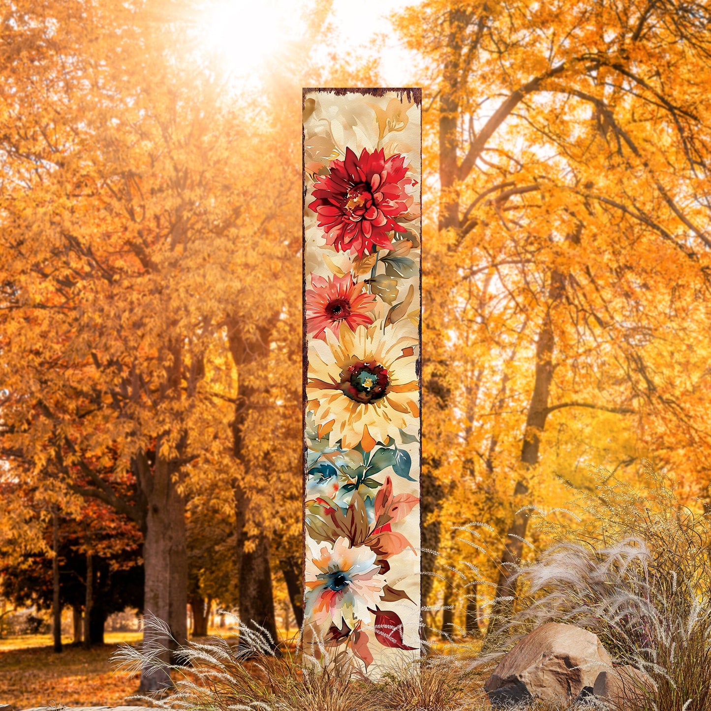 42in Fall Garden Stake - Watercolor Boho Floral Bouquet Decor | Ideal for Outdoor Decor, Yard Art, and Garden Decorations