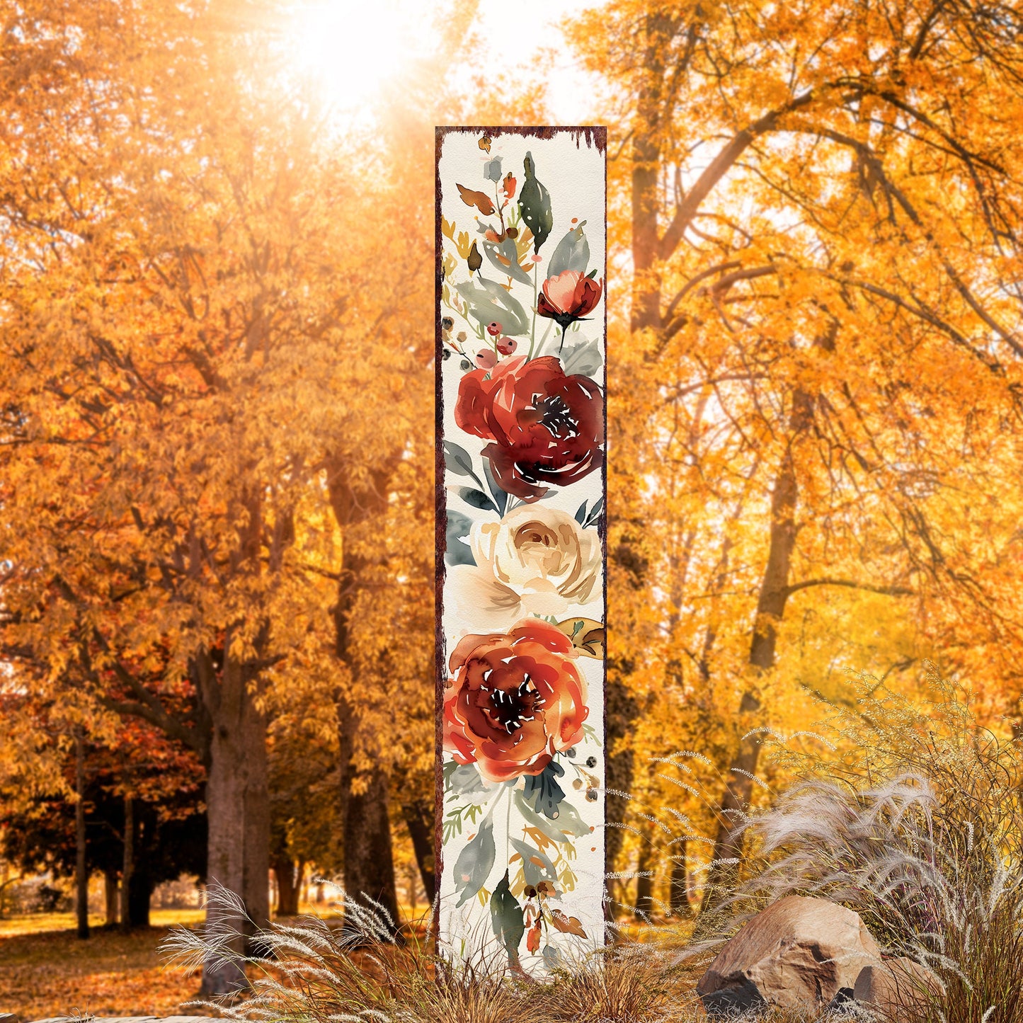 42in Fall Garden Stake - Watercolor Boho Floral Bouquet Decor - Ideal for Outdoor Decor, Yard Art, and Garden Decorations