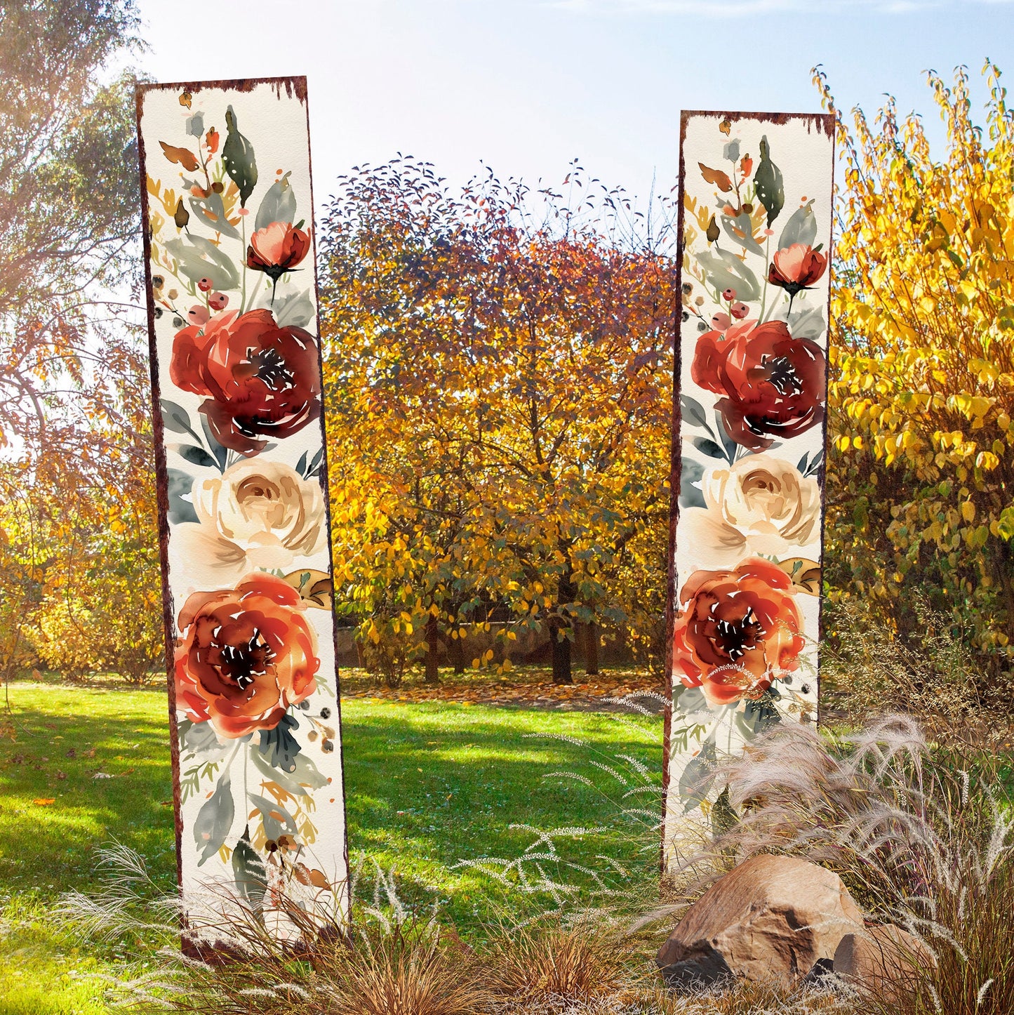 42in Fall Garden Stake - Watercolor Boho Floral Bouquet Decor - Ideal for Outdoor Decor, Yard Art, and Garden Decorations