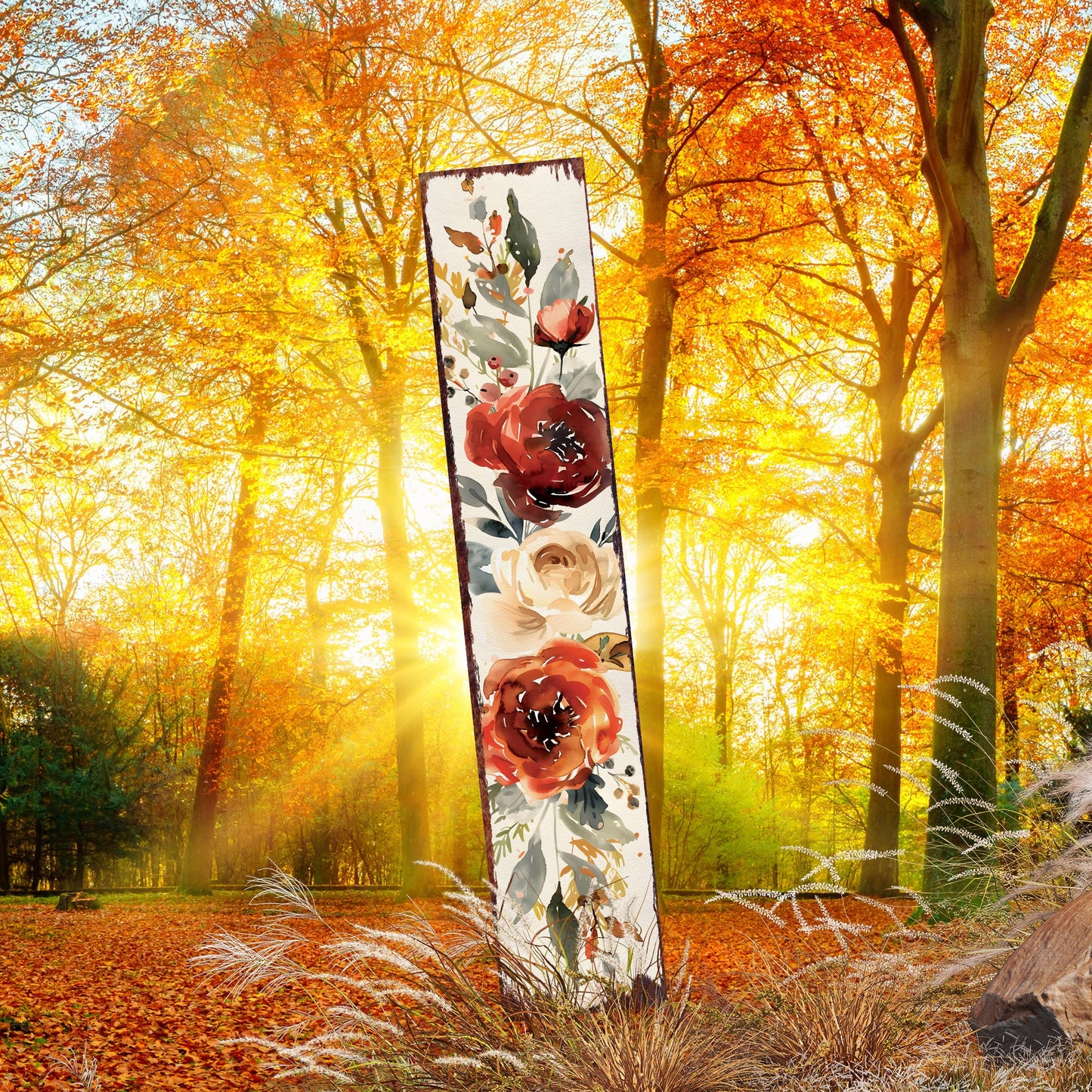 42in Fall Garden Stake - Watercolor Boho Floral Bouquet Decor - Ideal for Outdoor Decor, Yard Art, and Garden Decorations