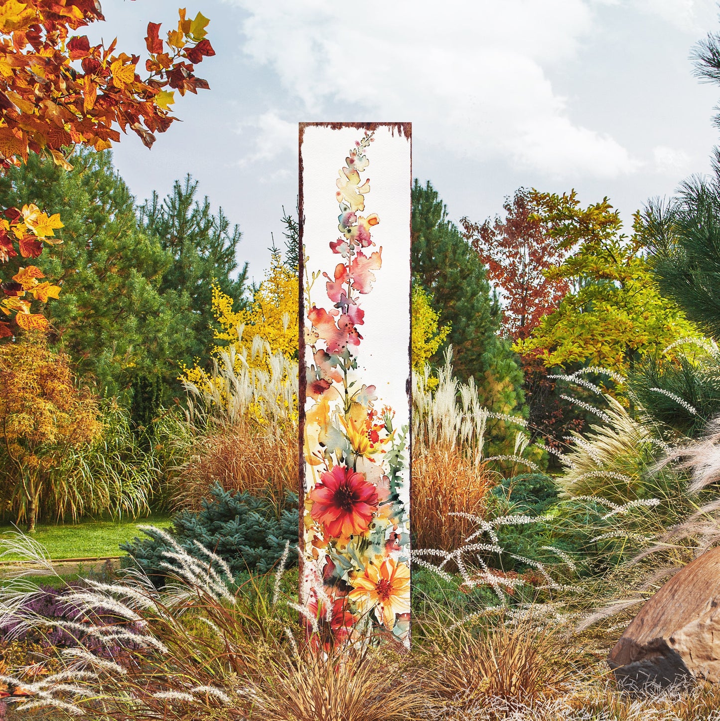 42in Fall Garden Stake _ Watercolor Fall Wildflower Decor - Ideal for Outdoor Decor, Yard Art, and Garden Decorations