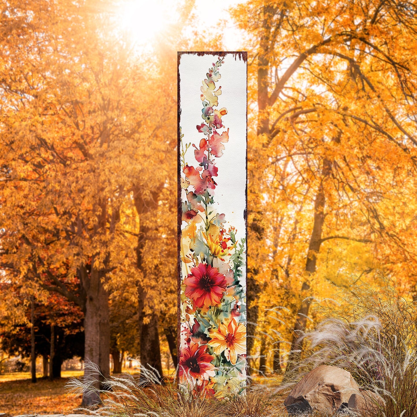 42in Fall Garden Stake _ Watercolor Fall Wildflower Decor - Ideal for Outdoor Decor, Yard Art, and Garden Decorations
