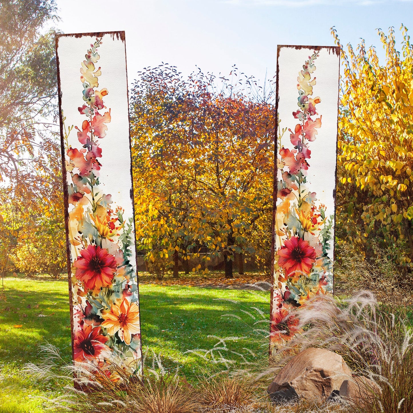 42in Fall Garden Stake _ Watercolor Fall Wildflower Decor - Ideal for Outdoor Decor, Yard Art, and Garden Decorations