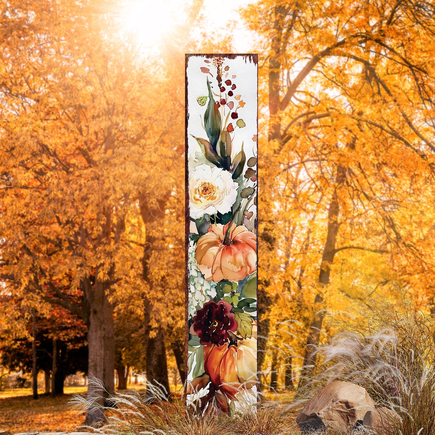 42in Fall Garden Stake | Watercolor Fall Pumpkin Decor | Ideal for Outdoor Decor | Yard Art - and Garden Decorations