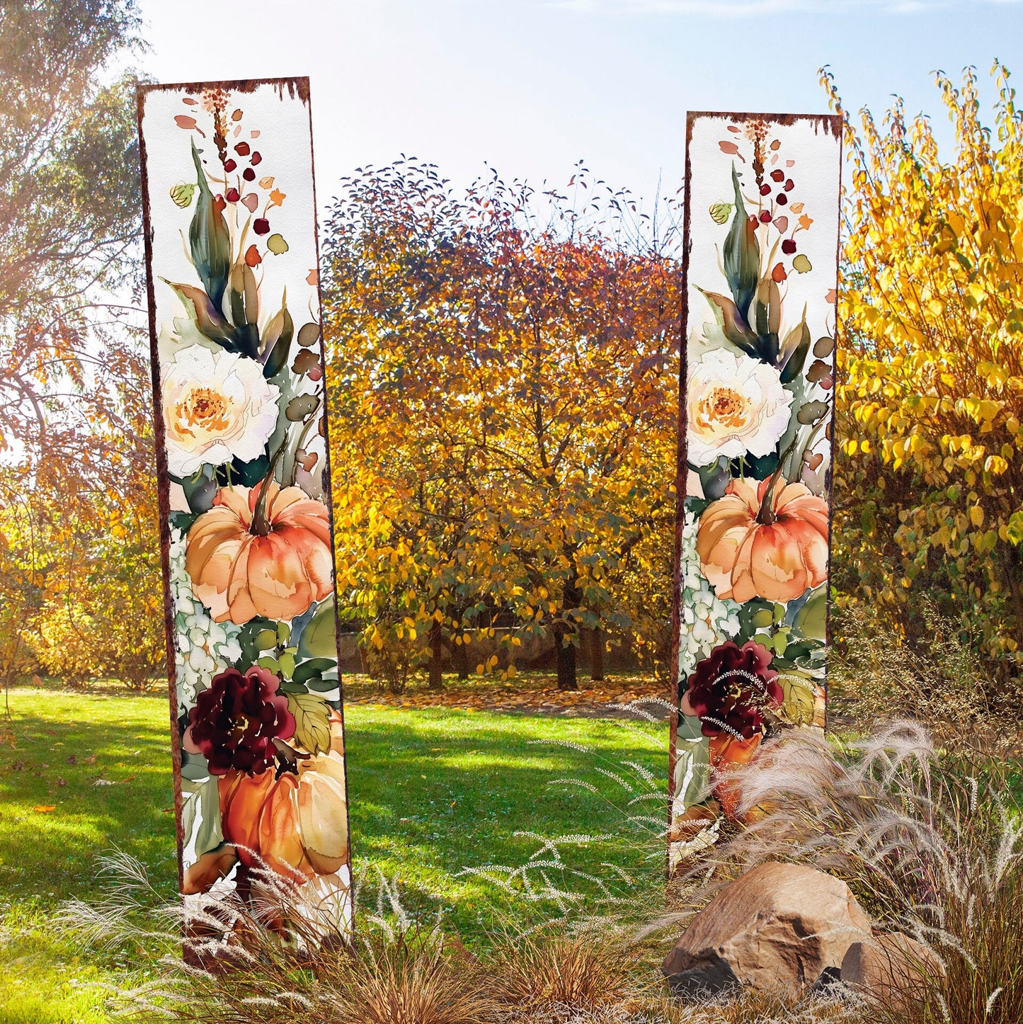 42in Fall Garden Stake | Watercolor Fall Pumpkin Decor | Ideal for Outdoor Decor | Yard Art - and Garden Decorations