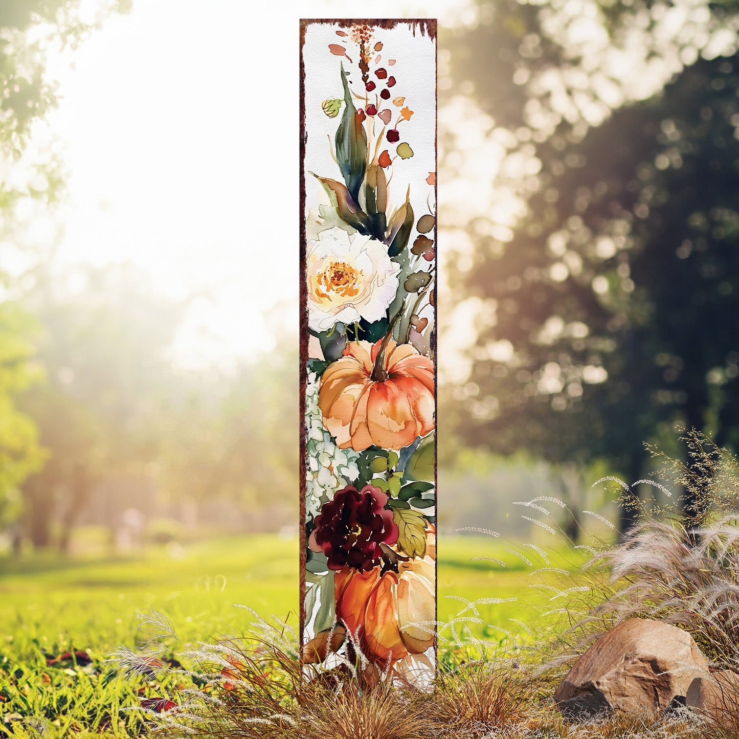 42in Fall Garden Stake | Watercolor Fall Pumpkin Decor | Ideal for Outdoor Decor | Yard Art - and Garden Decorations