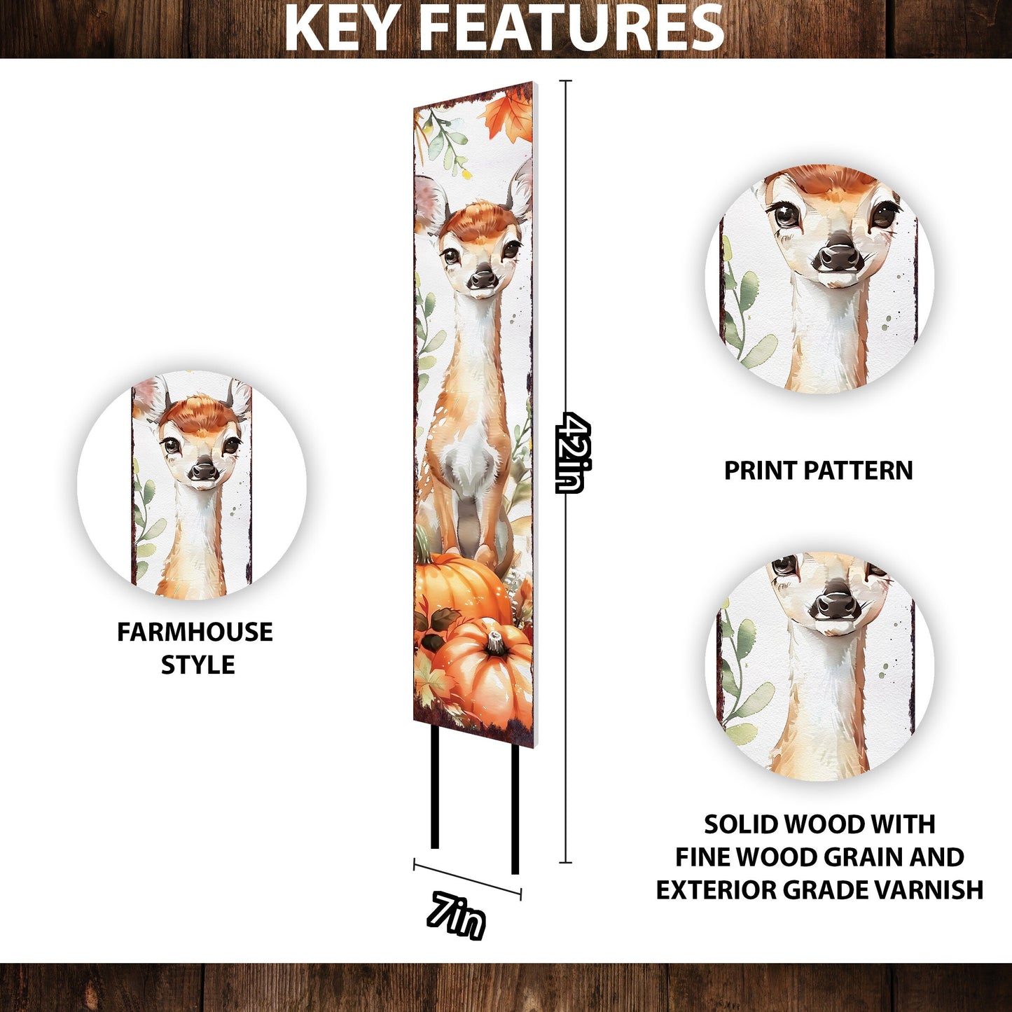 42in Fall Garden Stake | Watercolor Fall Baby Deer Decor | Ideal for Outdoor Decor | Yard Art and Garden Decorative