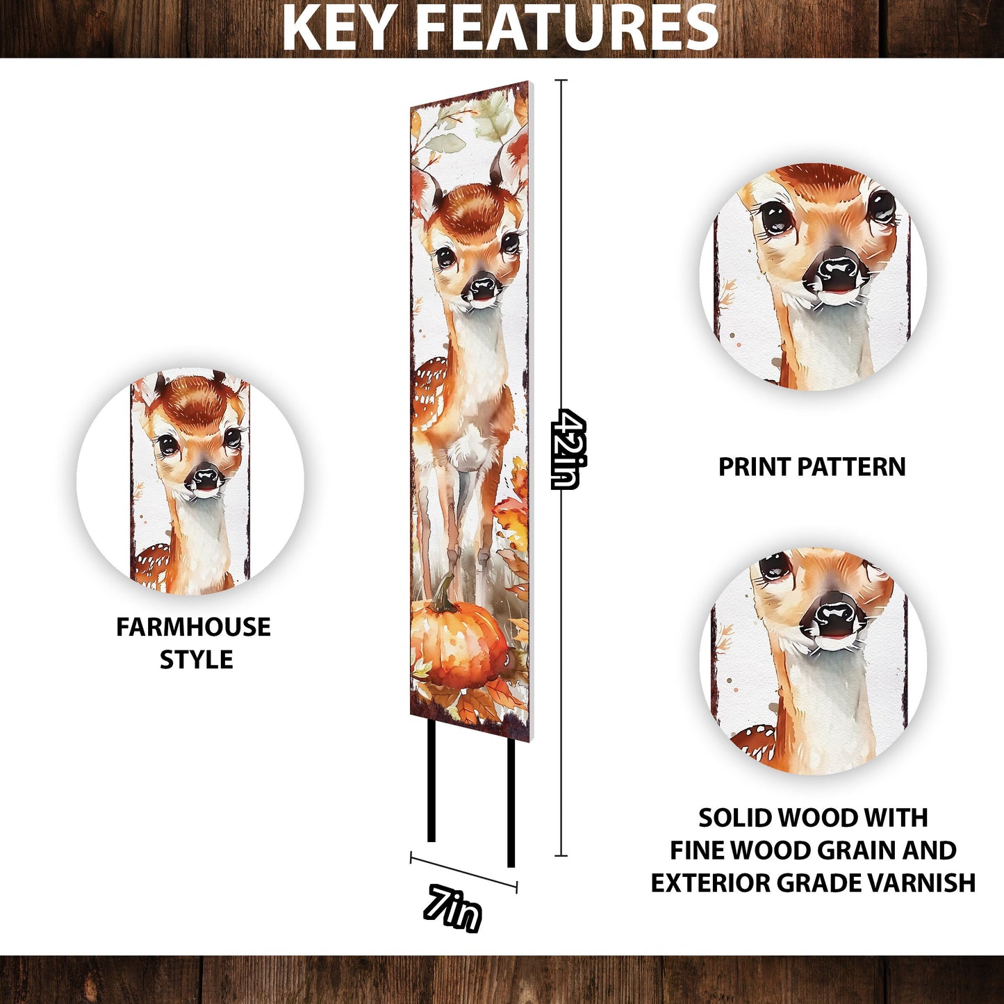 42in Fall Garden Stake - Watercolor Fall Baby Deer Decor | Ideal for Outdoor Decor | Yard Art and Garden Decorative