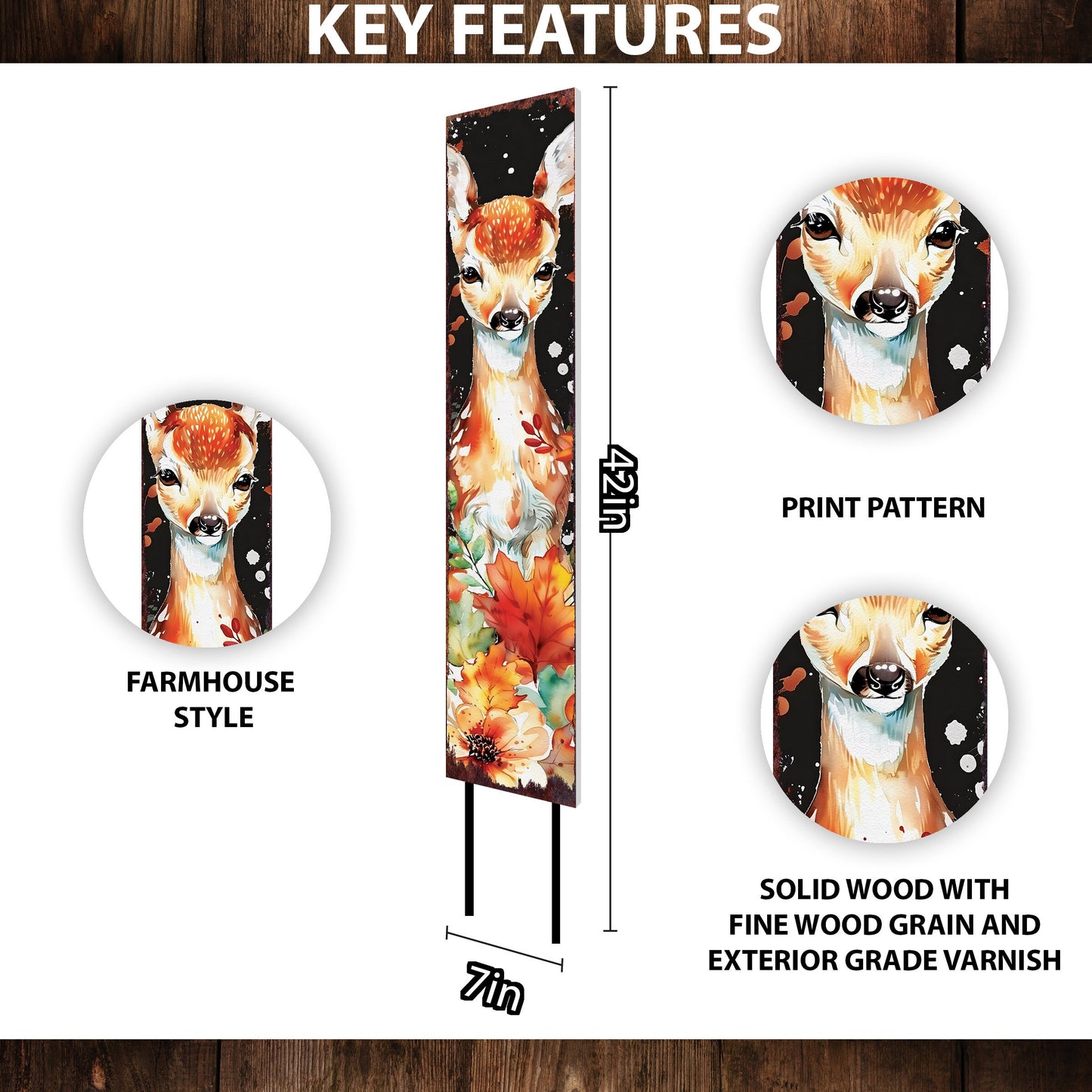 42in Fall Garden Stake - Watercolor Fall Baby Deer Decor - Ideal for Outdoor Decor | Yard Art and Garden Decorative