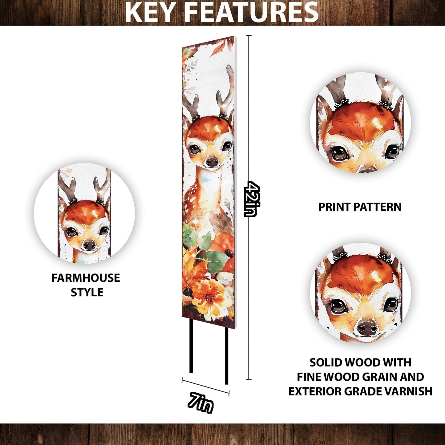 42in Fall Garden Stake - Watercolor Fall Baby Deer Decor - Ideal for Outdoor Decor - Yard Art and Garden Decorative
