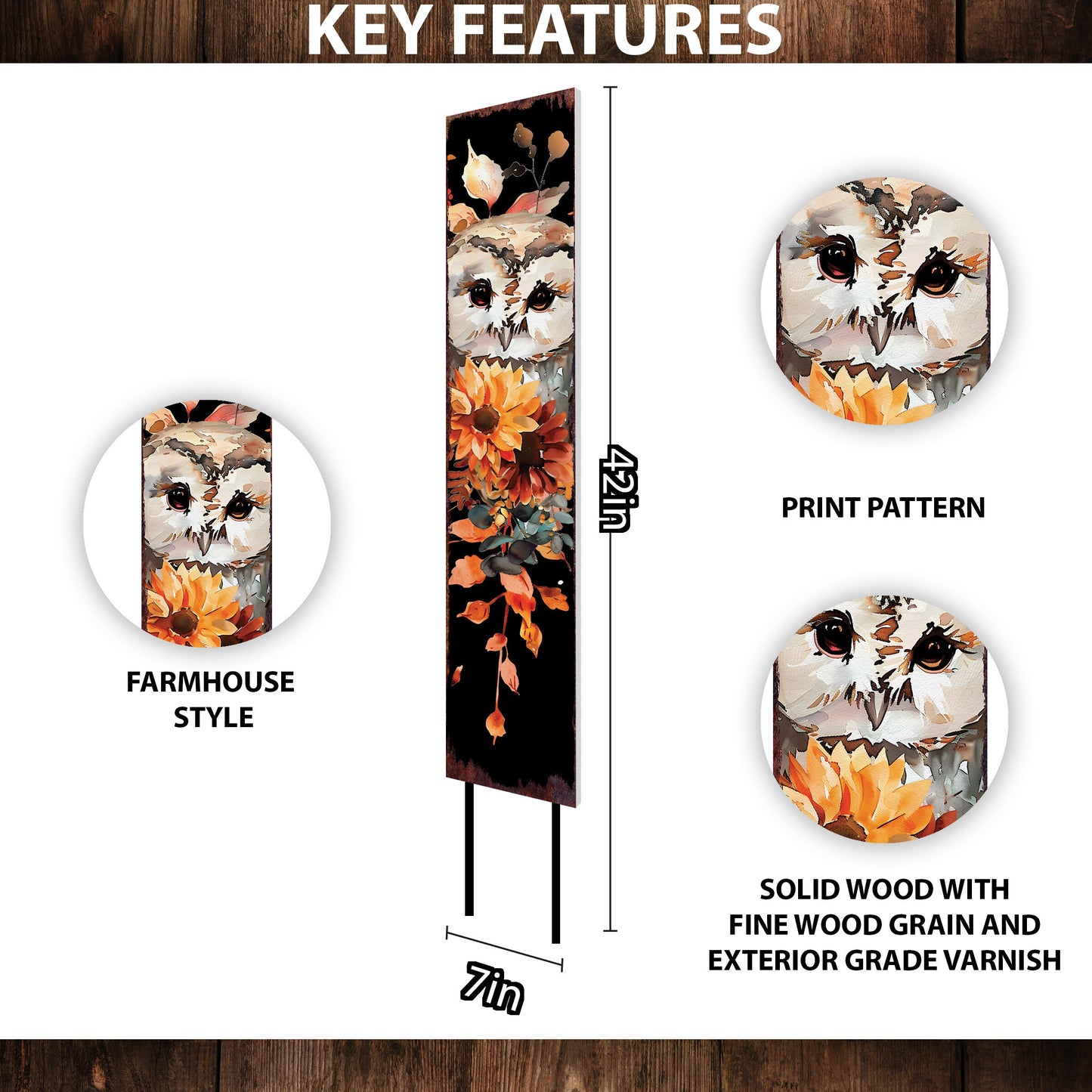 42in Fall Garden Stake with Watercolor Baby Owl - Perfect for Outdoor Decor, Yard Art, and Garden Decoration - Autumn Garden Accent