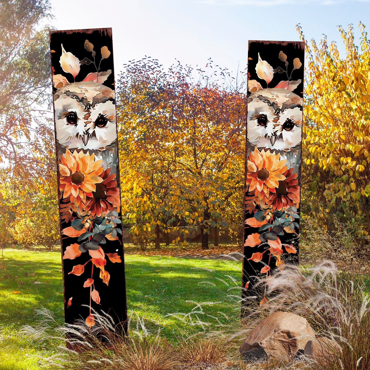 42in Fall Garden Stake with Watercolor Baby Owl - Perfect for Outdoor Decor, Yard Art, and Garden Decoration - Autumn Garden Accent