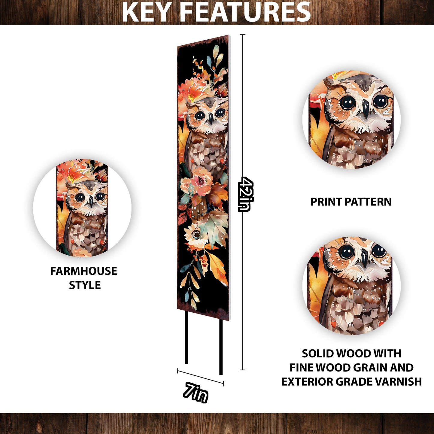 42in Fall Garden Stake - Watercolor Baby Owl - Perfect for Outdoor Decor- Yard Art - and Garden Decoration - Autumn Garden Accent