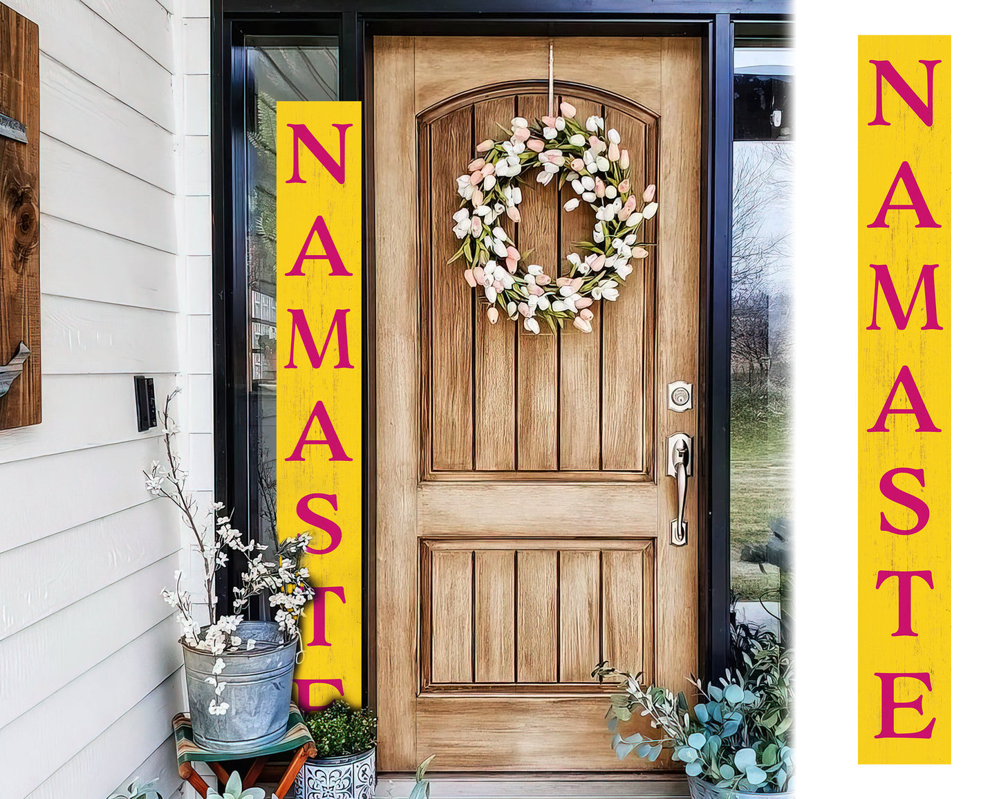 72in Yellow Outdoor Namaste Sign - UV Protected, Sealed, Foldable, Portable - Ideal for Front Door and Entryway Decor