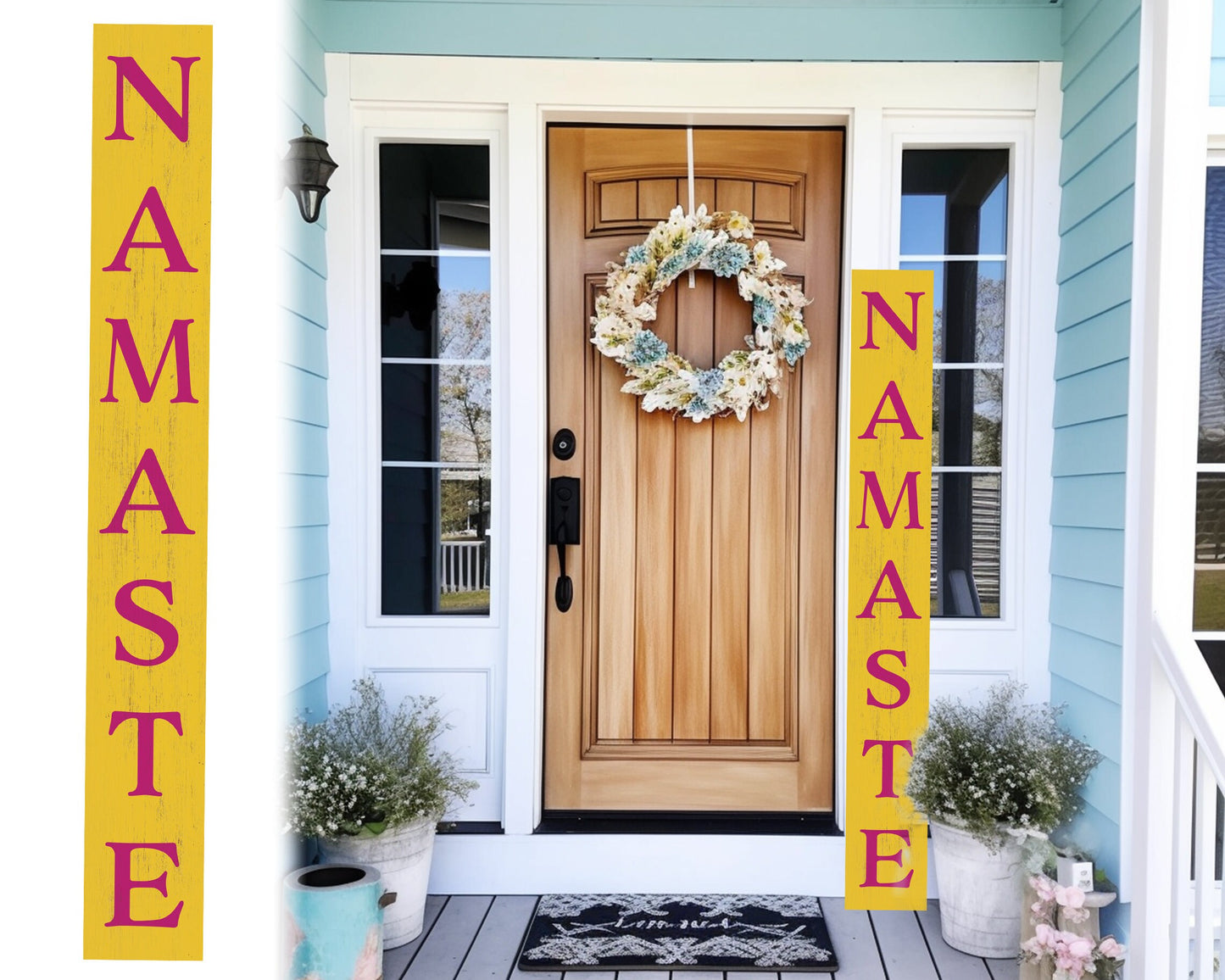 72in Yellow Outdoor Namaste Sign - UV Protected, Sealed, Foldable, Portable - Ideal for Front Door and Entryway Decor