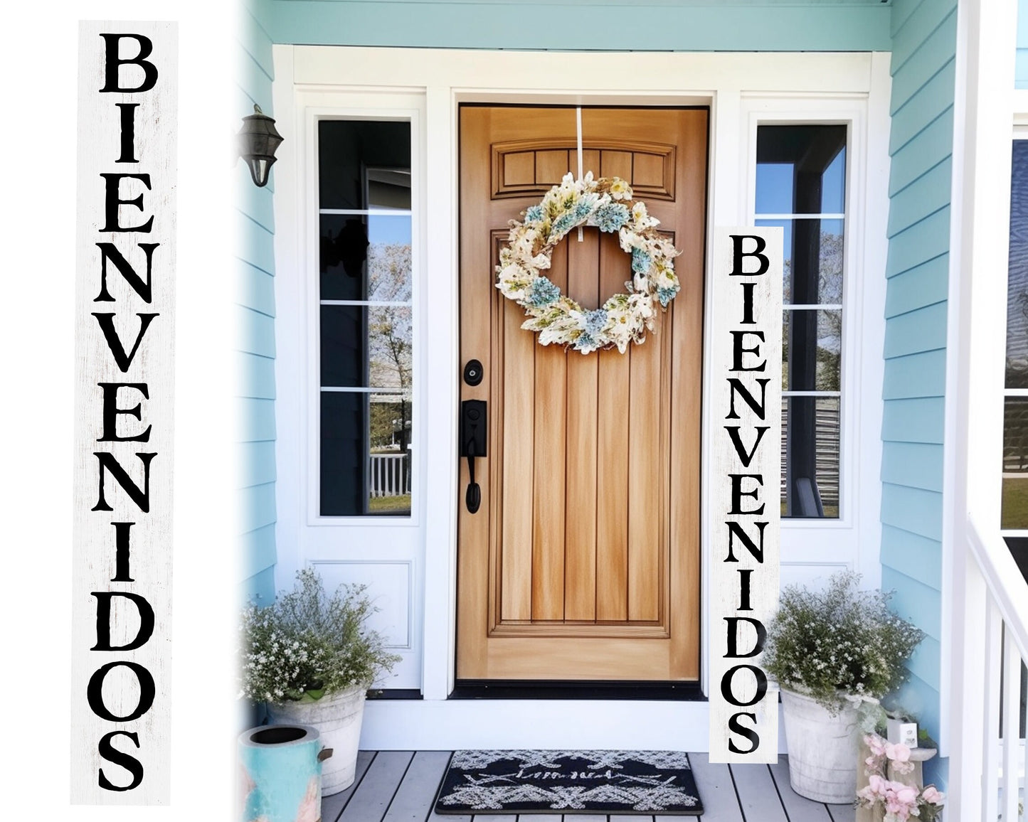 72in White Bienvenido Porch Sign - UV Protected, Sealed, Foldable, Portable - Ideal for Front Door and Entryway Decor