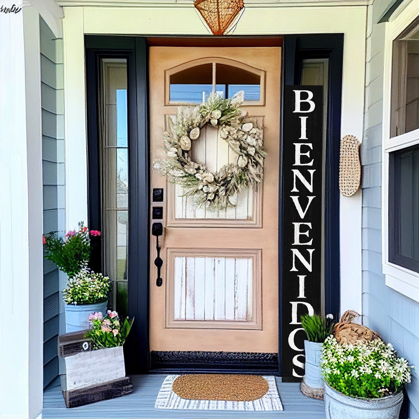 72in Black Bienvenido Porch Sign - UV Protected, Sealed, Foldable, Portable - Perfect for Front Door and Entryway Decor