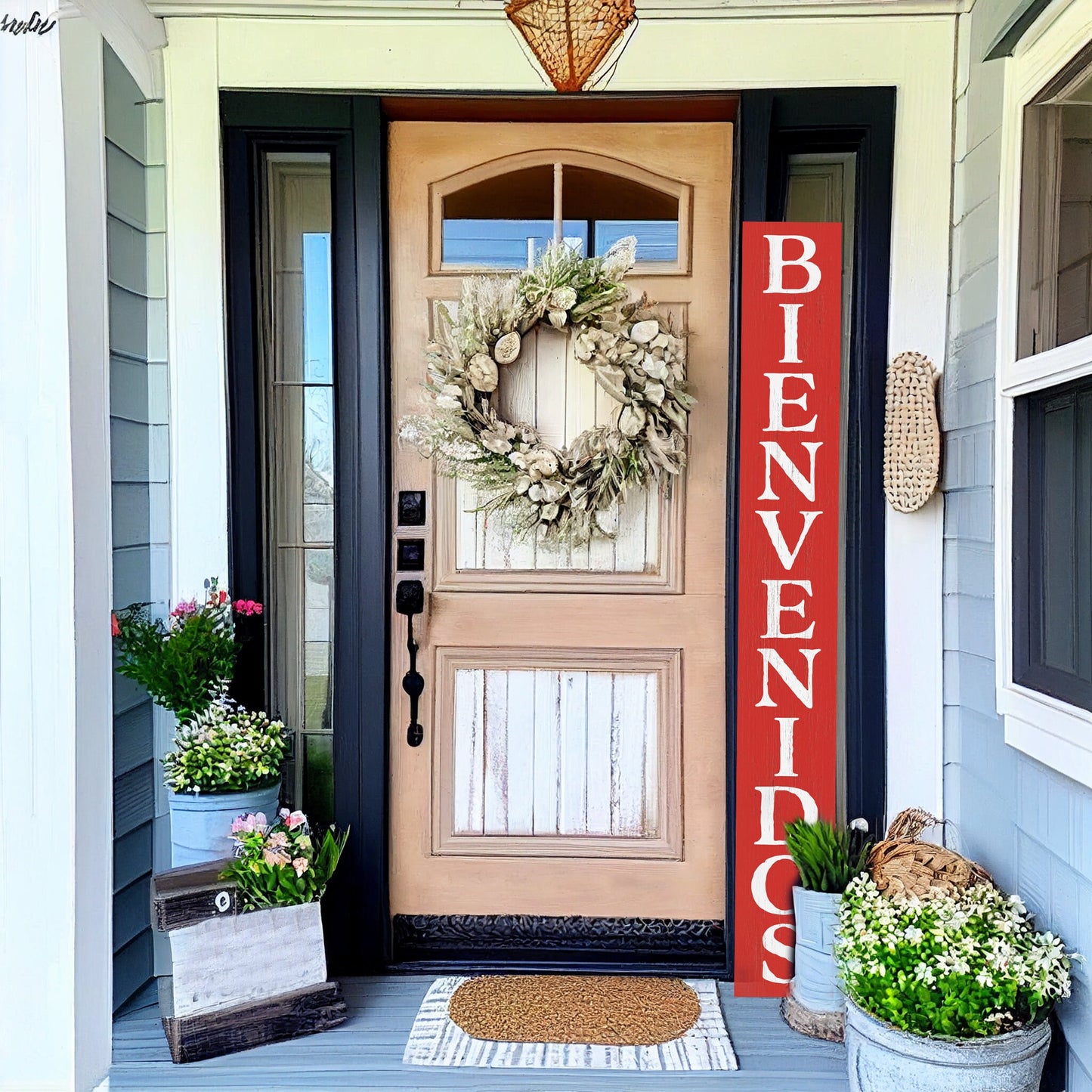 72in Red Bienvenido Porch Sign - UV Protected, Sealed, Foldable, Portable - Perfect for Front Door and Entryway Decor