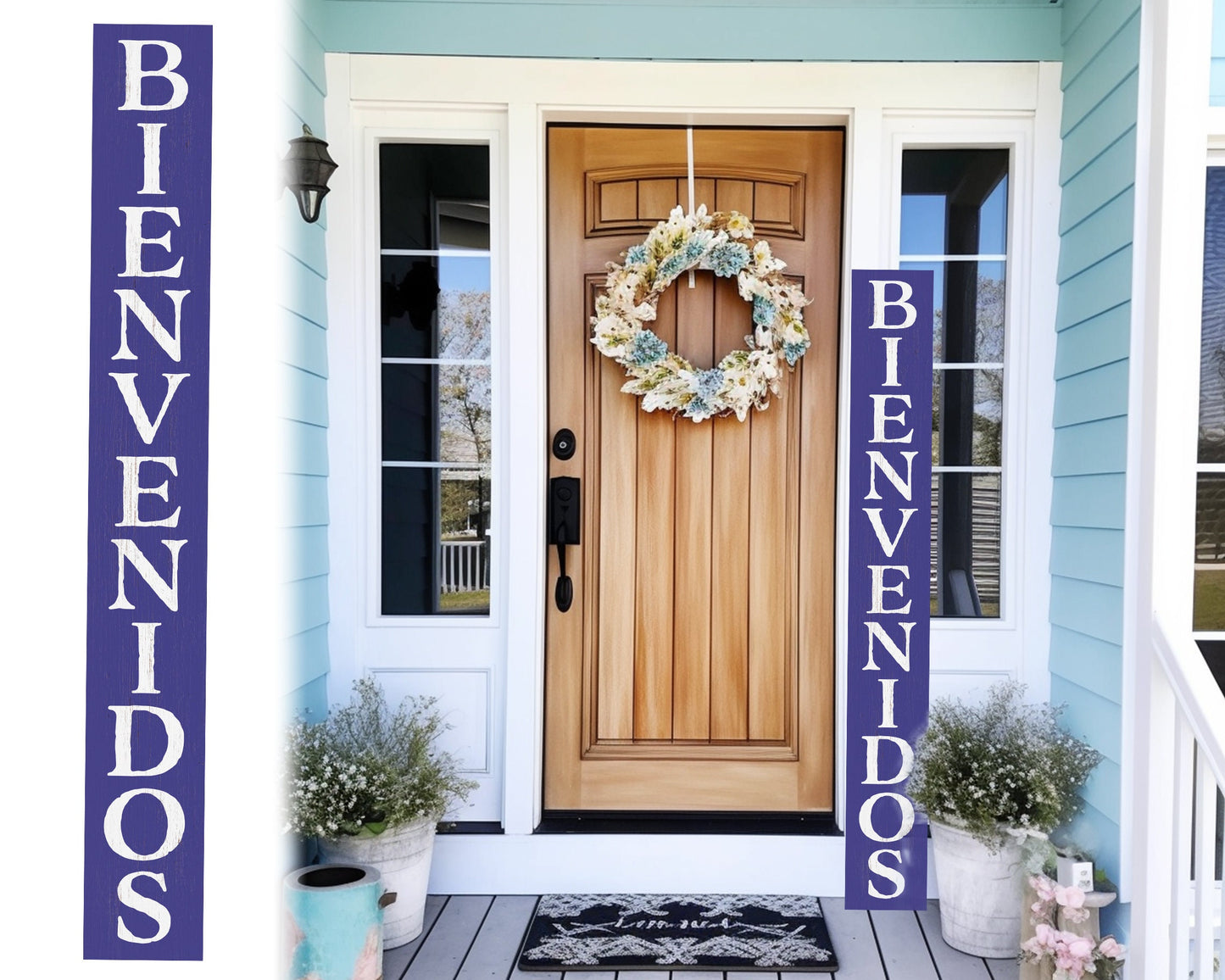 72in Violet Bienvenido Porch Sign - UV Protected, Sealed, Foldable, Portable - Perfect for Front Door and Entryway Decor