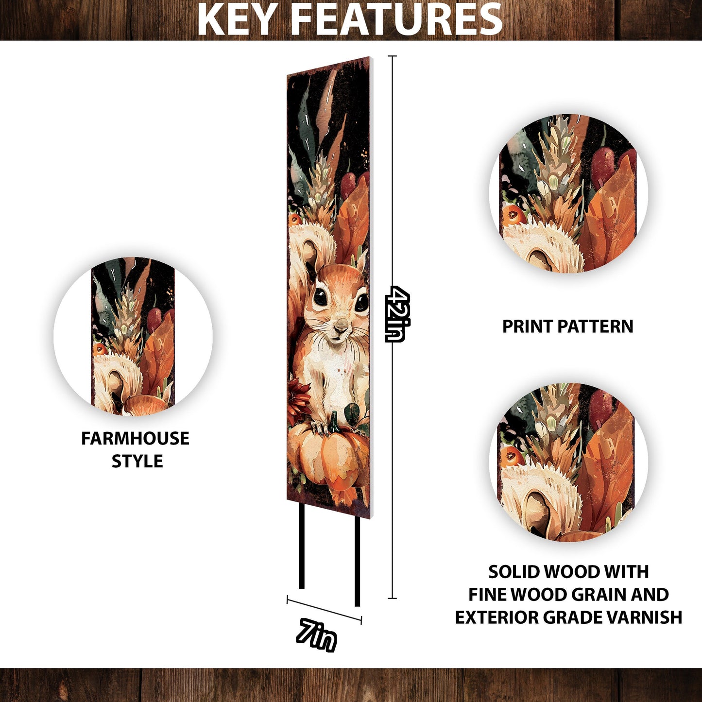42-inch Fall Garden Stake - Watercolor Baby Squirrel - Perfect for Outdoor Decor - Yard Art and Garden Decoration | Autumn Garden Accent