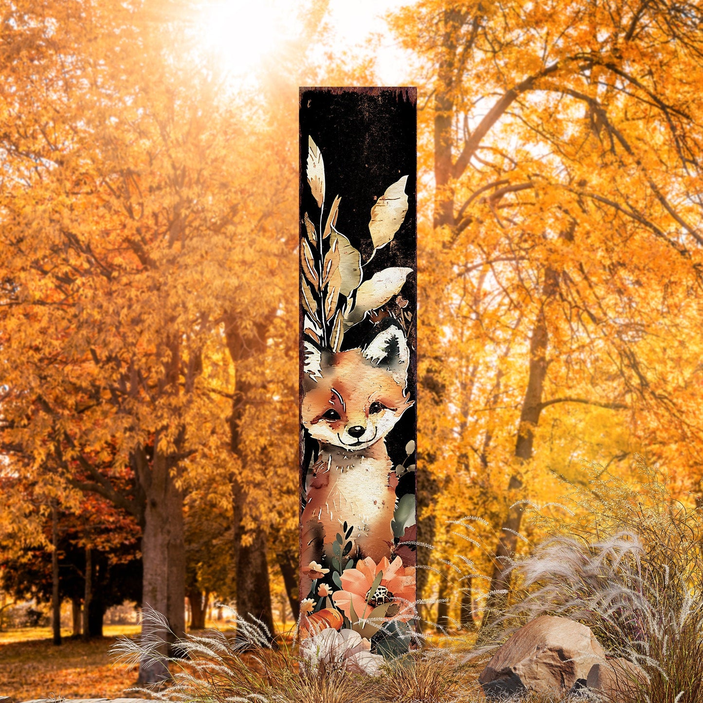 42-inch Fall Garden Stake | Watercolor Foxy | Perfect for Outdoor Decor | Yard Art and Garden Decoration | Autumn Garden Accent