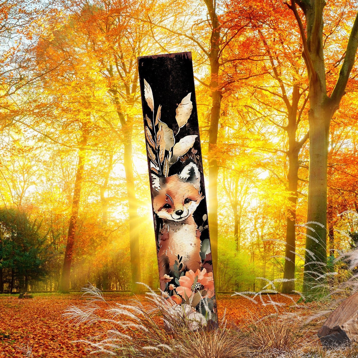 42-inch Fall Garden Stake | Watercolor Foxy | Perfect for Outdoor Decor | Yard Art and Garden Decoration | Autumn Garden Accent