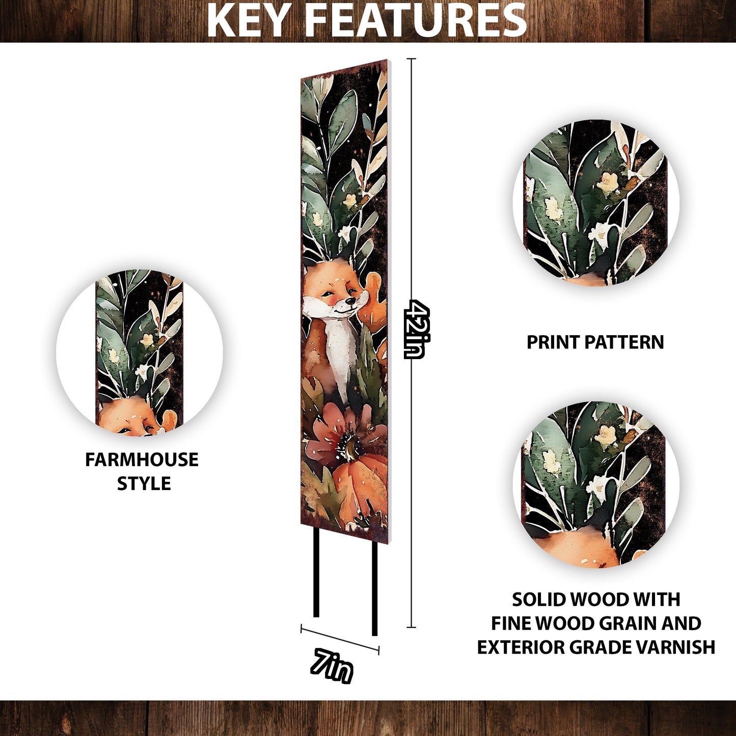 42-inch Fall Garden Stake - Watercolor Foxy | Perfect for Outdoor Decor | Yard Art and Garden Decoration | Autumn Garden Accent