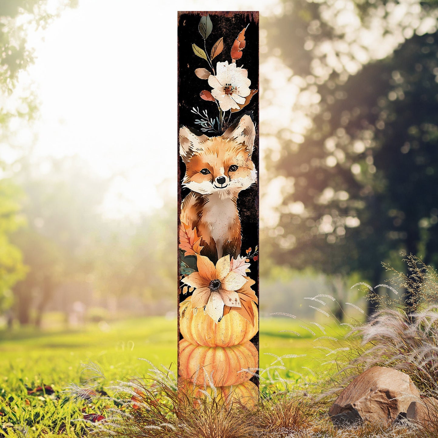 42-inch Fall Garden Stake - Watercolor Foxy - Perfect for Outdoor Decor - Yard Art and Garden Decoration | Autumn Garden Accent
